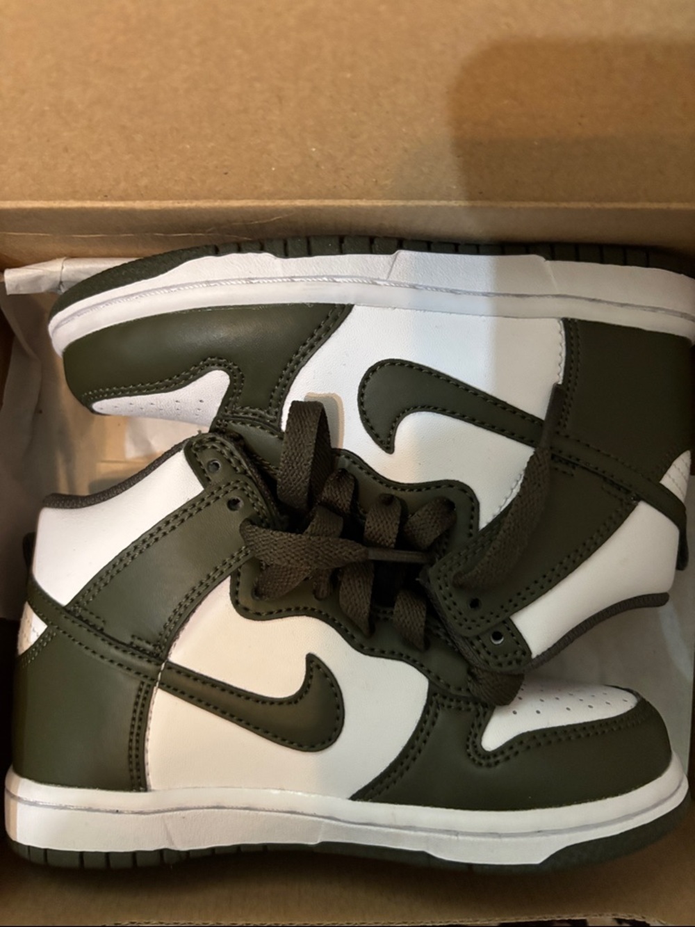 Nike Kids High-Top Sneakers in Olive Green and White